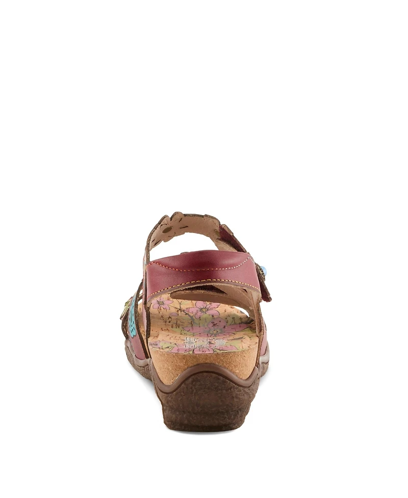 L'Artiste Women's Spring Step Bethie Leather Wedge with Hand-Painted Vamp