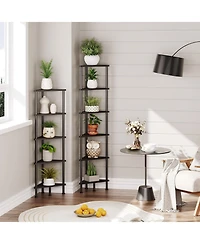 Slickblue Industrial Corner Bookshelf 6-Tier Metal Display Shelf for Books, Plants & Home Decor