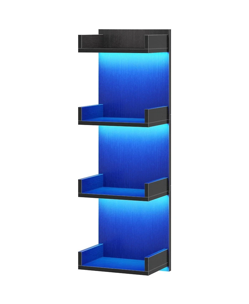 Slickblue Floating Wall Shelves with Led Lights 4-Tier Display Storage for Bedroom Living Room