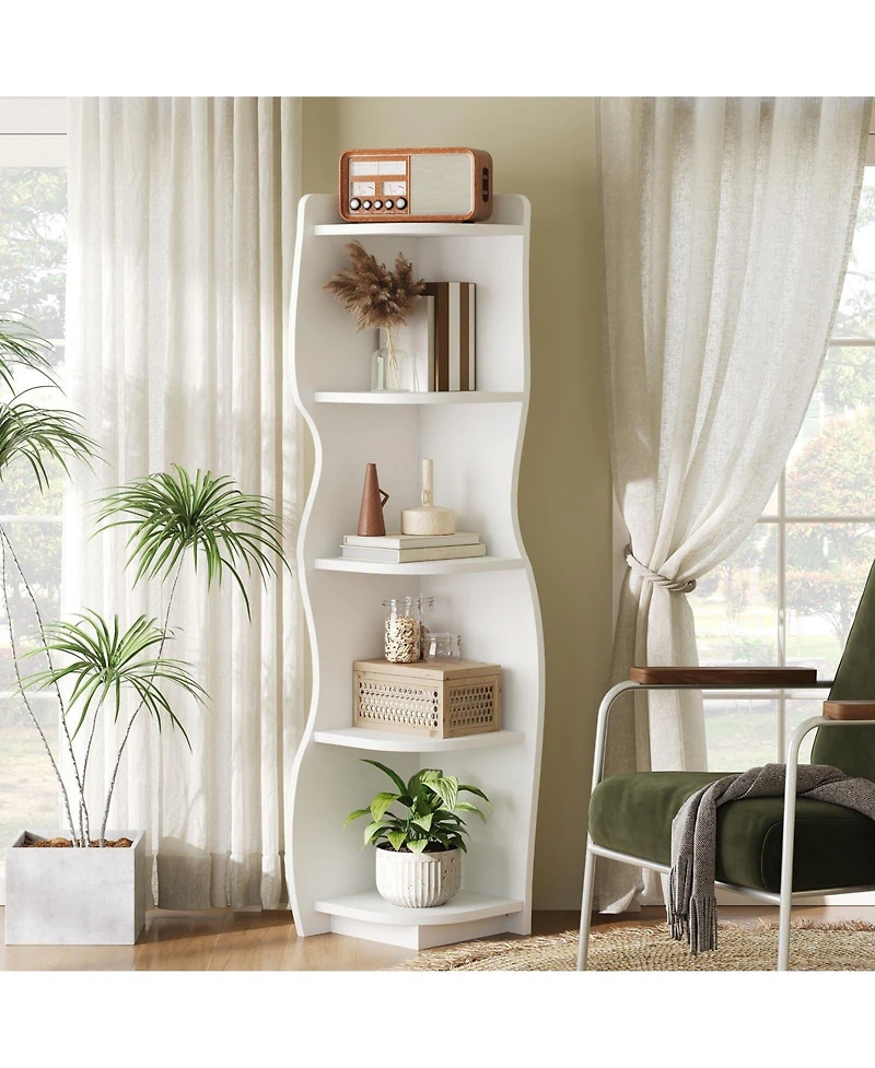 Slickblue 5-Tier Corner Bookshelf with Led Light Modern Display Storage Shelf for Home Office