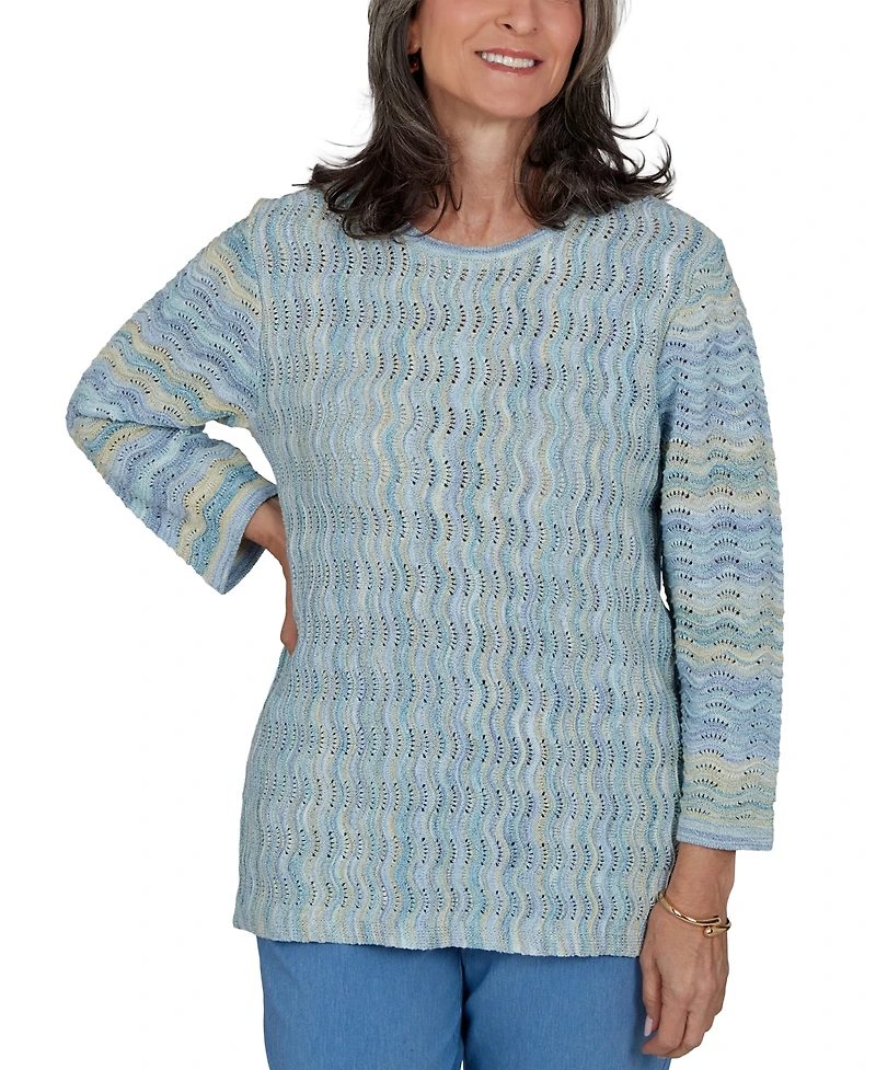 Alfred Dunner Petite Provence Scalloped Stripes Textured Sweater