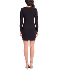 Brand Women's Draped Long-Sleeve Boat Neck Mini Dress