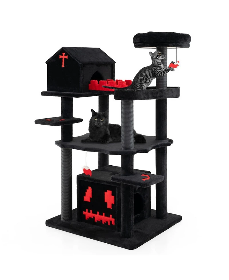 Hongge 49 Inch Gothic Cat Tree 6-Tier Cat Tower with Coffin Bed and Church Condo for Large Cats