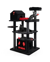 Hongge 49 Inch Gothic Cat Tree 6-Tier Cat Tower with Coffin Bed and Church Condo for Large Cats