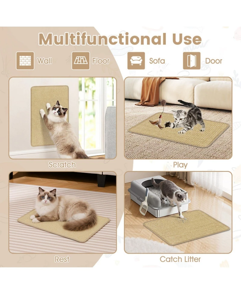 Hongge 6-Piece Cat Scratcher Mat Set 24 x 16 Inch Sisal Scratching Pads with Anti-Slip Backing