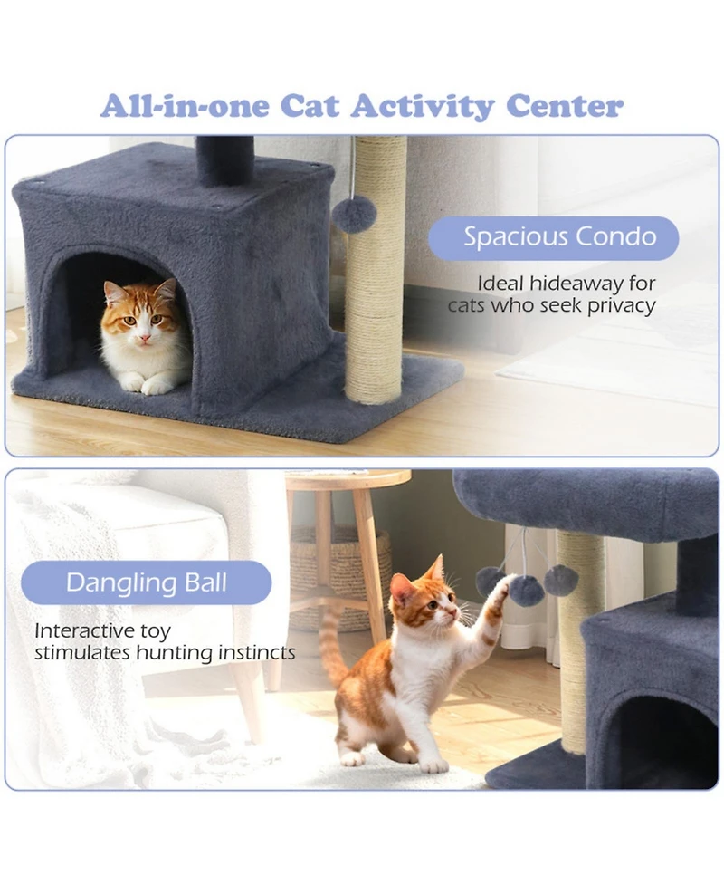 Hongge Small Cat Tree with Padded Top Perch Bottom Condo and Sisal Scratching Posts