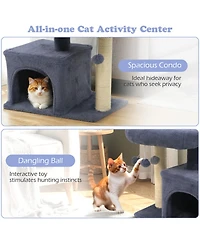Hongge Small Cat Tree with Padded Top Perch Bottom Condo and Sisal Scratching Posts