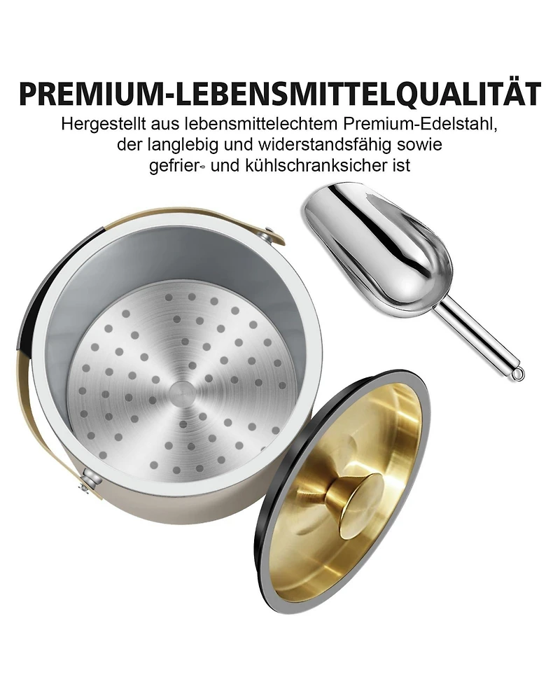 Piscifun Double Wall Stainless Steel Insulated Ice Bucket with Silicone Lid Strainer and Scoop for Parties Cocktail Bars