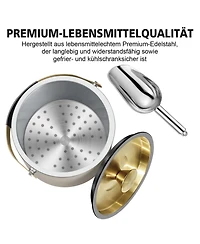 Piscifun Double Wall Stainless Steel Insulated Ice Bucket with Silicone Lid Strainer and Scoop for Parties Cocktail Bars