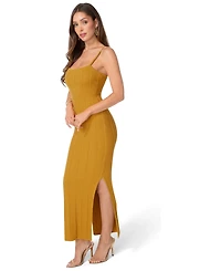 Bebe Women's Ribbed Knit Square Neck Bodycon Side-Slit Maxi Dress