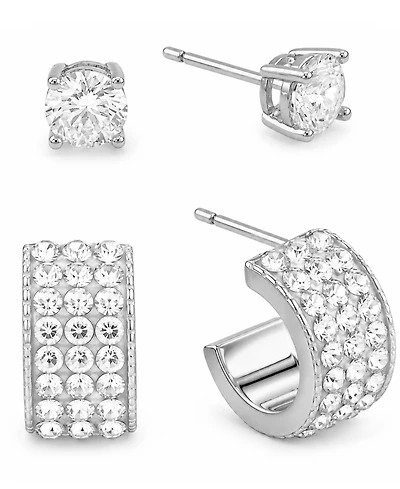 And Now This 2-Pc. Cubic Zirconia 18k Silver Plated Hoop and Stud Earrings Set, Macy's Exclusive
