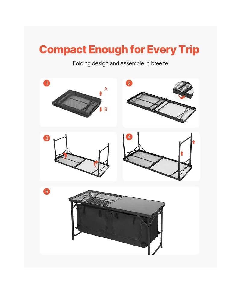 Sevorley Lightweight Folding Camping Kitchen Table with 3 Adjustable Heights