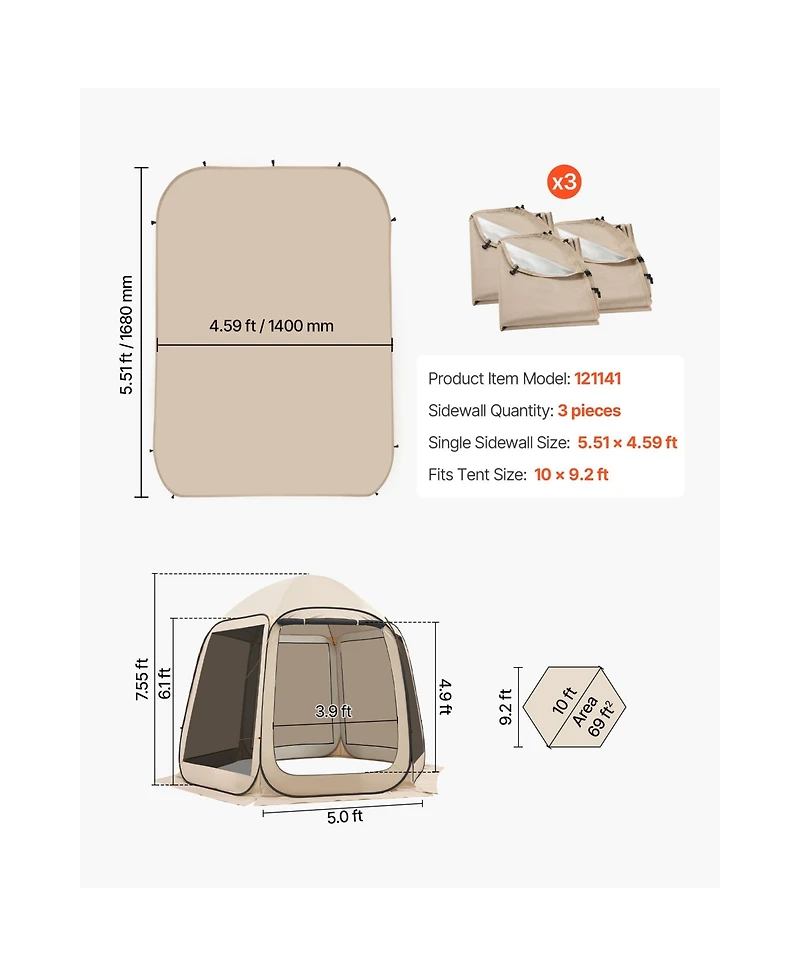 Sevorley Sun Shade Sail Canopy Covers, Pack of 3 for 10 x 9.2 ft Screen House