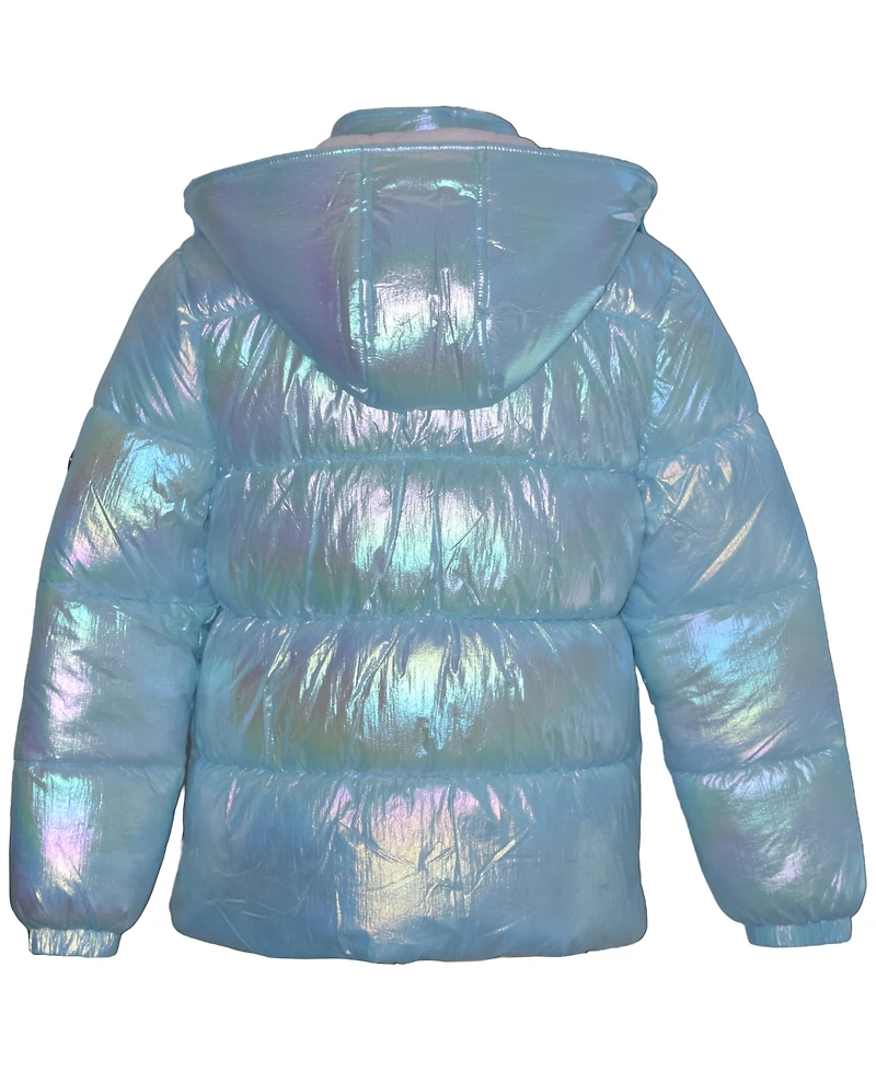 Kensie Girl Girls' 5-16 Iridescent Puffer Jacket with Knit Hat, 2-Piece Set