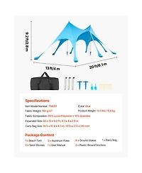 Sevorley Pop Up Beach Tent Sun Shelter, Upf 50 Plus, 20 x 13 feet Canopy