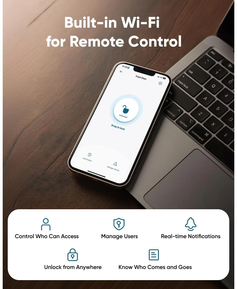 eufy Smart Lock C30, Keyless Wi-Fi Deadbolt, No Bridge, Easy Install, App Control, Reliable Power, Bhma Grade3