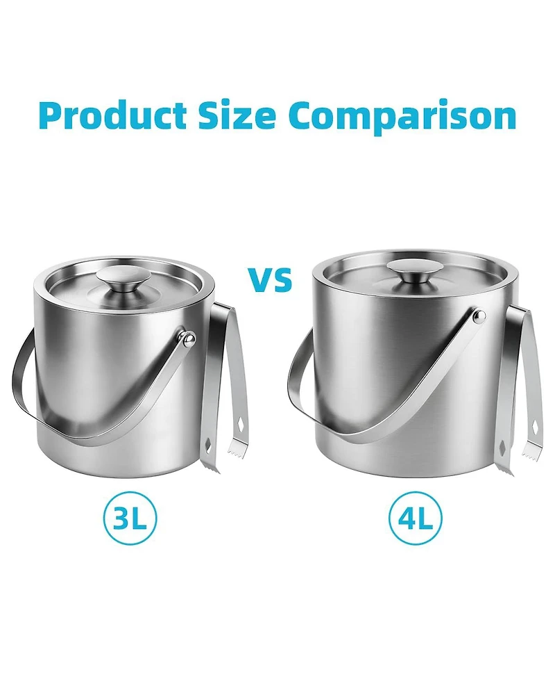 Piscifun Double Wall Insulated Stainless Steel Ice Bucket with Lid and Tongs for Parties Home Bar