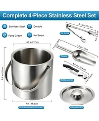 Piscifun Double Wall Stainless Steel Ice Bucket Set With Lid Scoop Tongs Bottle Opener