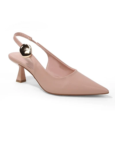 Berness Women's Felina Pointed Toe Slingback Pumps with Gold Ornament