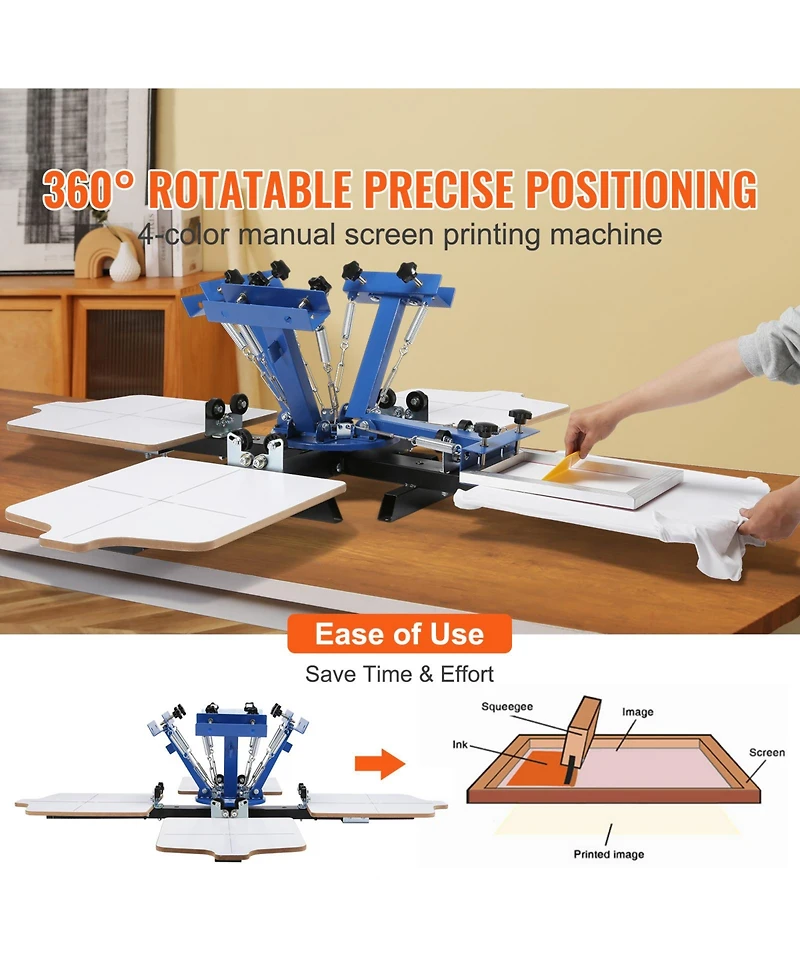 Sevorley 4 Color 4 Station Silk Screen Printing Press with 360-Degree Rotary Pallet
