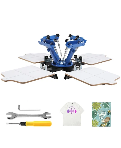 Sevorley 4 Color 4 Station Silk Screen Printing Press with 360-Degree Rotary Pallet