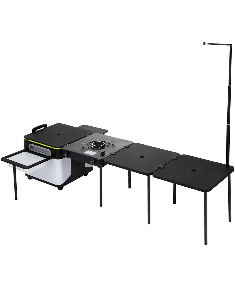 Sevorley All-in-One Mobile Outdoor Kitchen with Wheels, Windproof Stove and Folding Tables