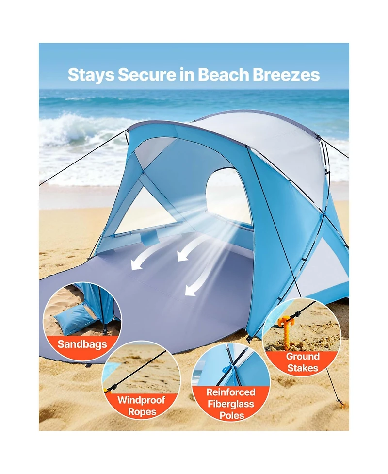 Sevorley 6-Person Beach Tent Sun Shelter with Upf 50 Plus Canopy and Mesh Windows