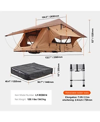 Sevorley Hard Shell Rooftop Tent for 2-3 Person, Foldable with Telescopic Ladder