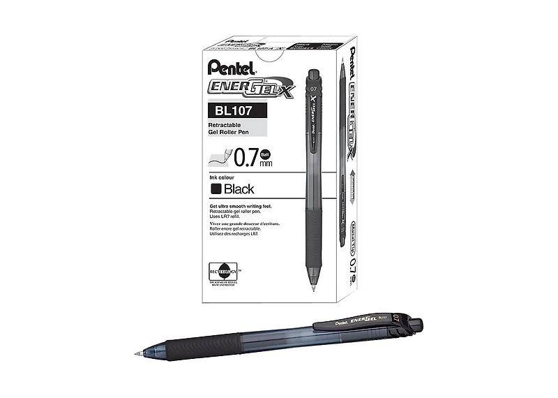 Pentel EnerGel-x Retractable Liquid Gel Pen, (0.7mm) Medium Line, Buy 20, get 4 more Free