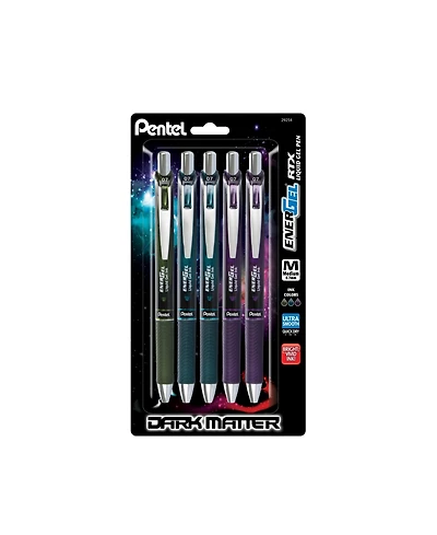 Pentel EnerGel Rtx Dark Matter (0.7mm) Metal Tip, Medium Line, Assorted Ink, 5-Pk