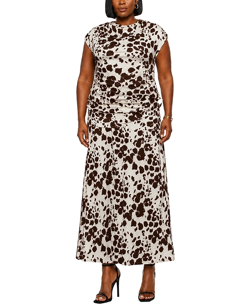 Coin 1804 Plus Cow Print Elastic Waist Maxi Skirt