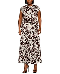 Coin 1804 Plus Cow Print Elastic Waist Maxi Skirt