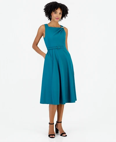 Tahari Asl Women's Embellished Tank A-Line Square Neck Midi Dress