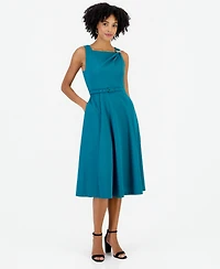Tahari Asl Women's Embellished Tank A-Line Square Neck Midi Dress