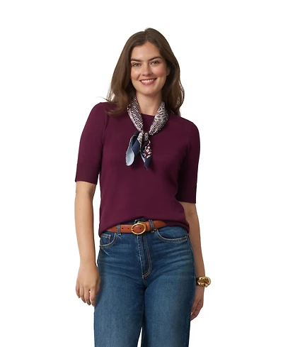 Cable & Gauge Women's Elbow Sleeve Crewneck Sweater