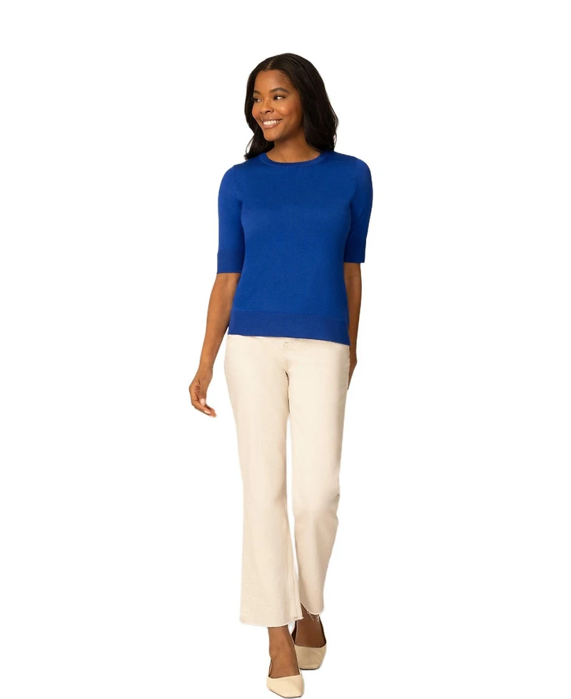 Cable & Gauge Women's Elbow Sleeve Crewneck Sweater