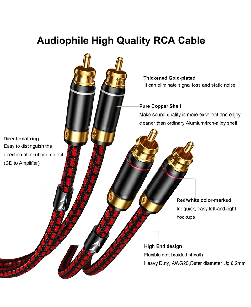Lofree Audiophile 2 Male Rca Stereo Audio Cable 4N Oxygen Free Copper Heavy Duty HiFi Sound