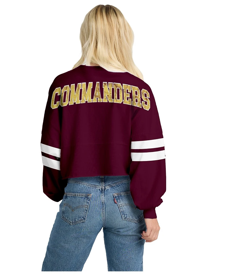 Spirit Jersey Women's Burgundy Washington Commanders Oversized Cropped Stripe Long Sleeve T-Shirt