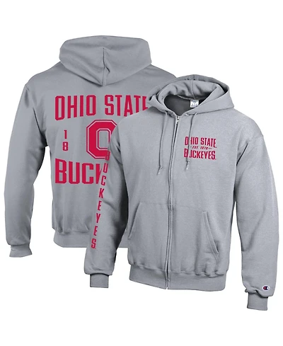 Champion Men's Heather Gray Ohio State Buckeyes Varsity Powerblend Full-Zip Fleece Hoodie