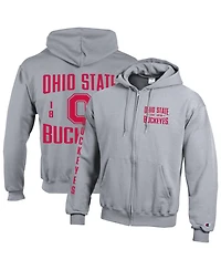 Champion Men's Heather Gray Ohio State Buckeyes Varsity Powerblend Full-Zip Fleece Hoodie