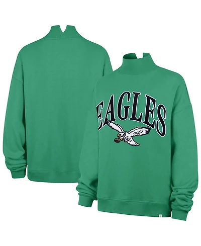 47 Brand Women's Kelly Green Philadelphia Eagles Oversized Vantage Mock Neck Sweatshirt