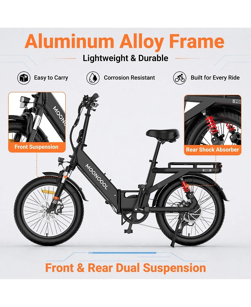 Mooncool Pop Folding Electric Bike for Adult 7-Speed, 750W Motor, Full Suspension, Folds Storage
