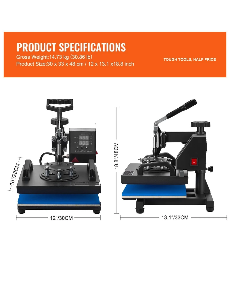 Sevorley Swing-Away Heat Press Machine for T-Shirts, Digital Sublimation Transfer Press