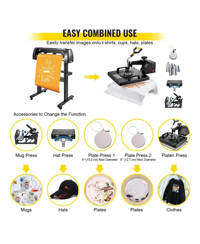 Sevorley 8-in-1 Heat Press Sublimation Machine with 53-inch Vinyl Cutter Plotter