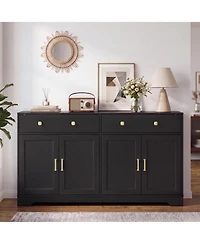 Gaomon 63 Inch Farmhouse Sideboard Buffet Cabinet Wood Storage Credenza with 2 Drawers and Adjustable Shelves Anti-Tip Coffee Bar for Kitchen Entryway
