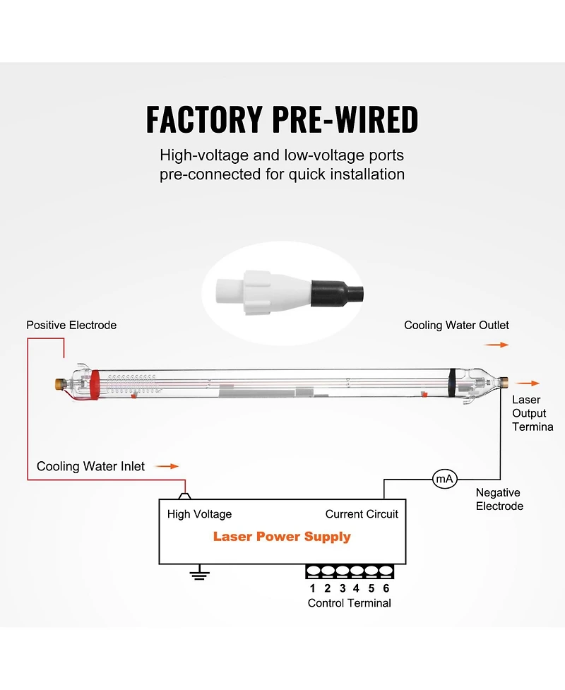 Sevorley 90W CO2 Laser Tube, Borosilicate Glass Cutter Tube with Metal Head