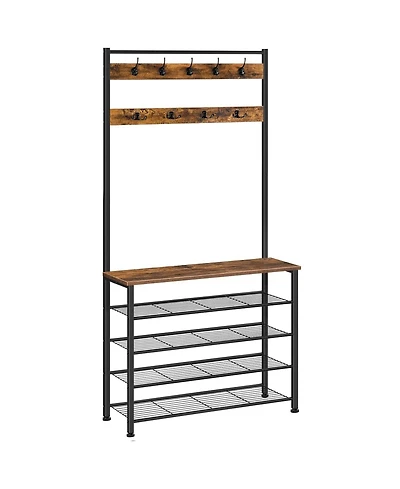 Slickblue Entryway Hall Tree with Coat Rack, Shoe Storage Bench And Multi Hook Organizer
