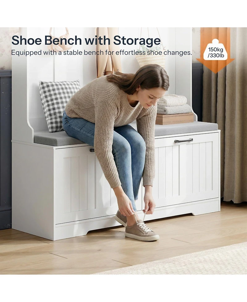Slickblue Entryway Hall Tree with Shoe Cabinet, Coat Rack And Storage Bench for Hallway and Foyer