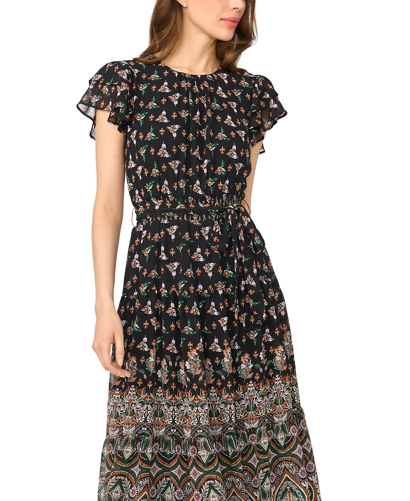 CeCe Women's Flutter-Sleeve Tie-Waist Midi Dress
