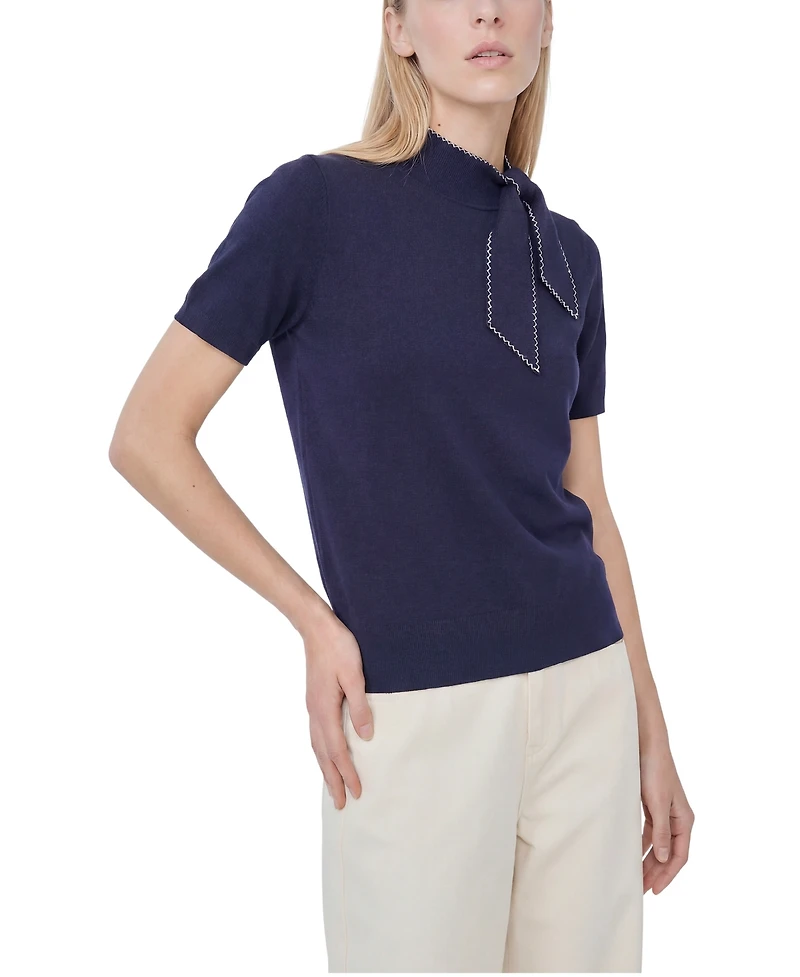CeCe Women's Scarf Tie Mock Neck Short-Sleeve Viscose Sweater